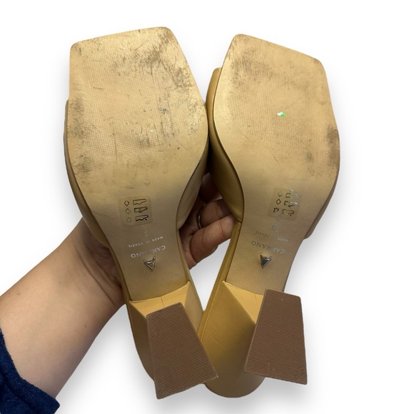 Carrano Beige Square Leather Sandals Triangle Heels Made in Brazil Party Size 10 - Picture 7 of 8